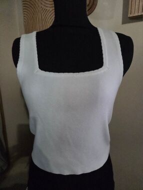 White Square Neck Knit Tank Top - Women Medium